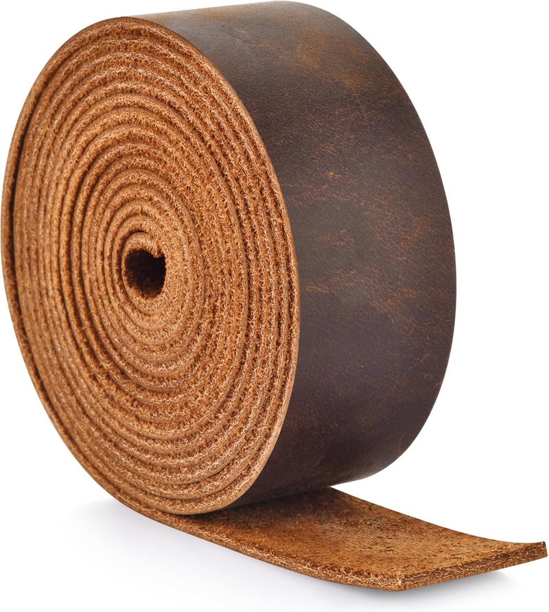 TeeLiy Leather Strap 1 Inches Wide Flat Leather Strips, Genuine Full Grain Cowhide Oil Tan Leather Strip for DIY Craft Projects, Tooling, Belt, Garden Tools (2.2mm Thick_65-72 Inches Lengths_DK Brown) - Image 1